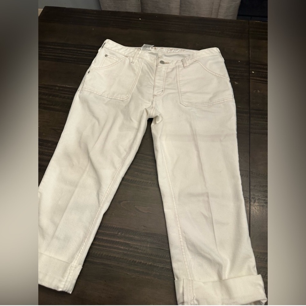Women's Carhartt White Curvy Fit Tomboy Cropped Denim Pants in size 14.